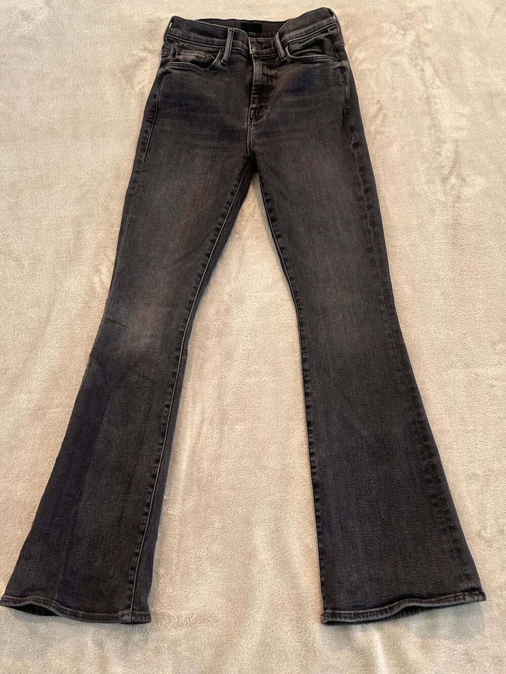 Mother The Weekender Mid Rise Flare Jeans in Can You Call My Phone